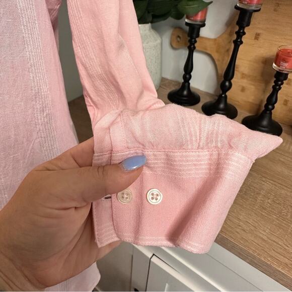 Untuckit for Her Kathryn Linen Blend Button Front Long Sleeve Shirt Size 6 Pink - Picture 4 of 11